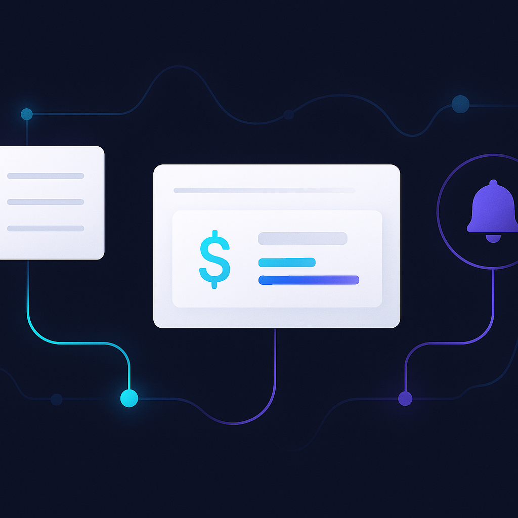 A clean flat-lay diagram showing an automated pipeline: product list, competitor pages, price comparison, and 