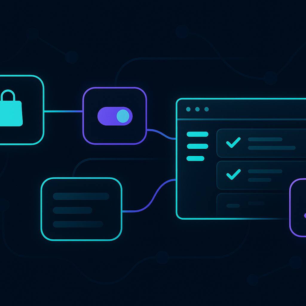 Clean step-by-step workflow diagram showing product selection, trigger setup, scheduled checks, and a single a
