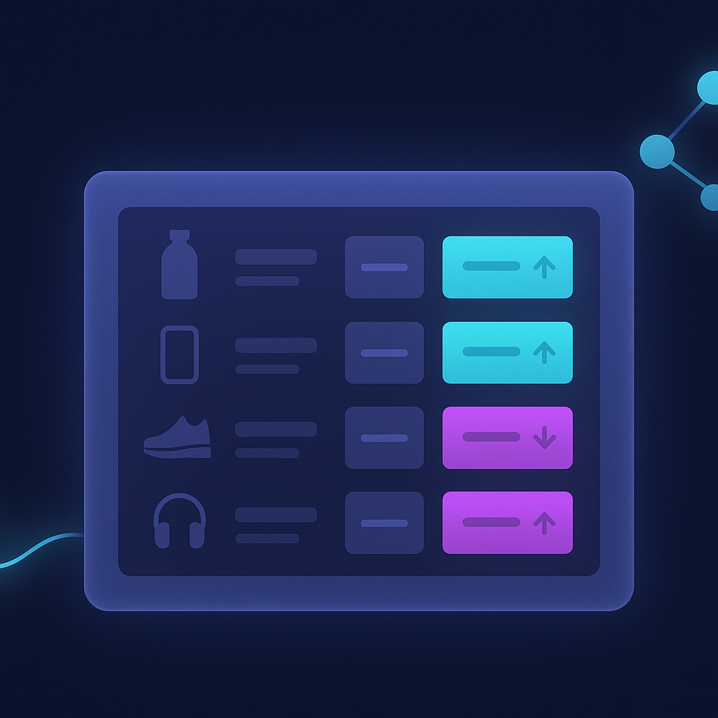 A clean dashboard showing automated competitor price tracking with product-match rows and colored change alert